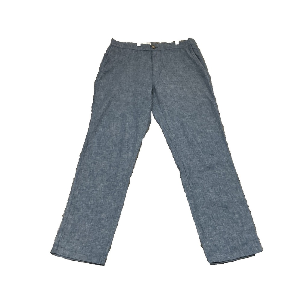 Old Navy Straight Linen Blend Pants Blue Preppy Beach Loose Fit Sz M